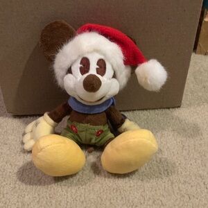 Disney Brown and Red Mickey Mouse Plush with Santa Hat